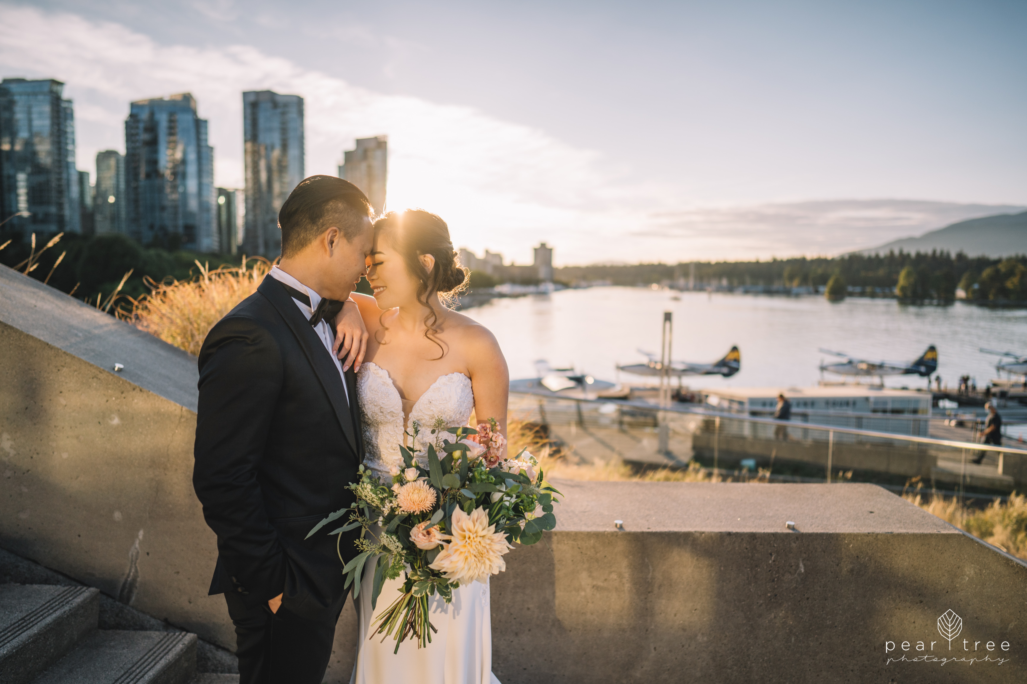 Vancouver Asian Wedding couple downtown sunset